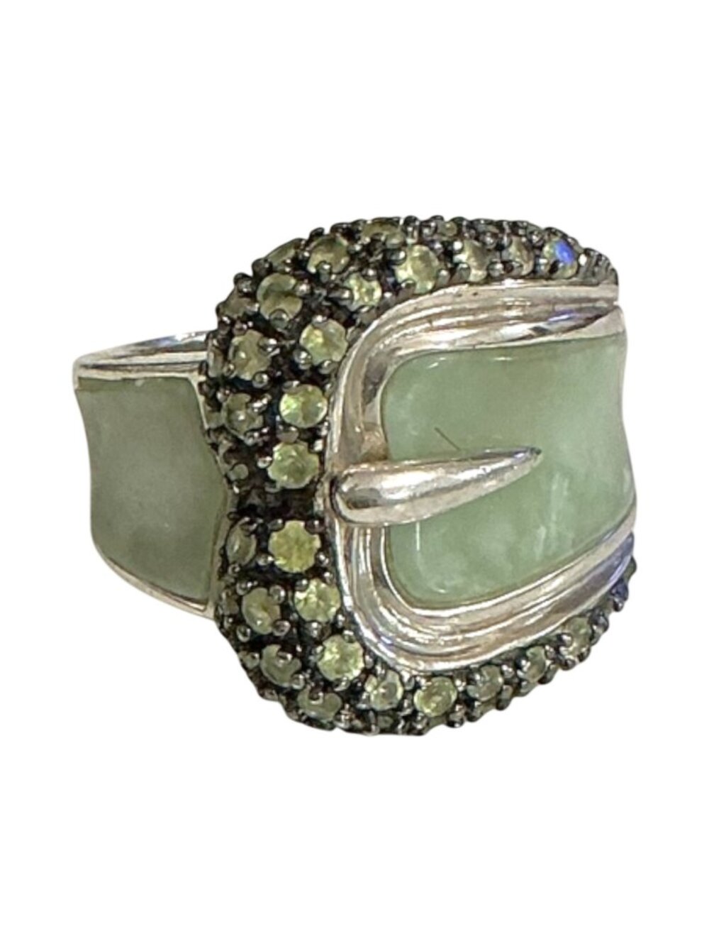 Vintage Sterling Silver Jade Belt Buckle Ring Signed R 925 Size 7.75 10 Grams